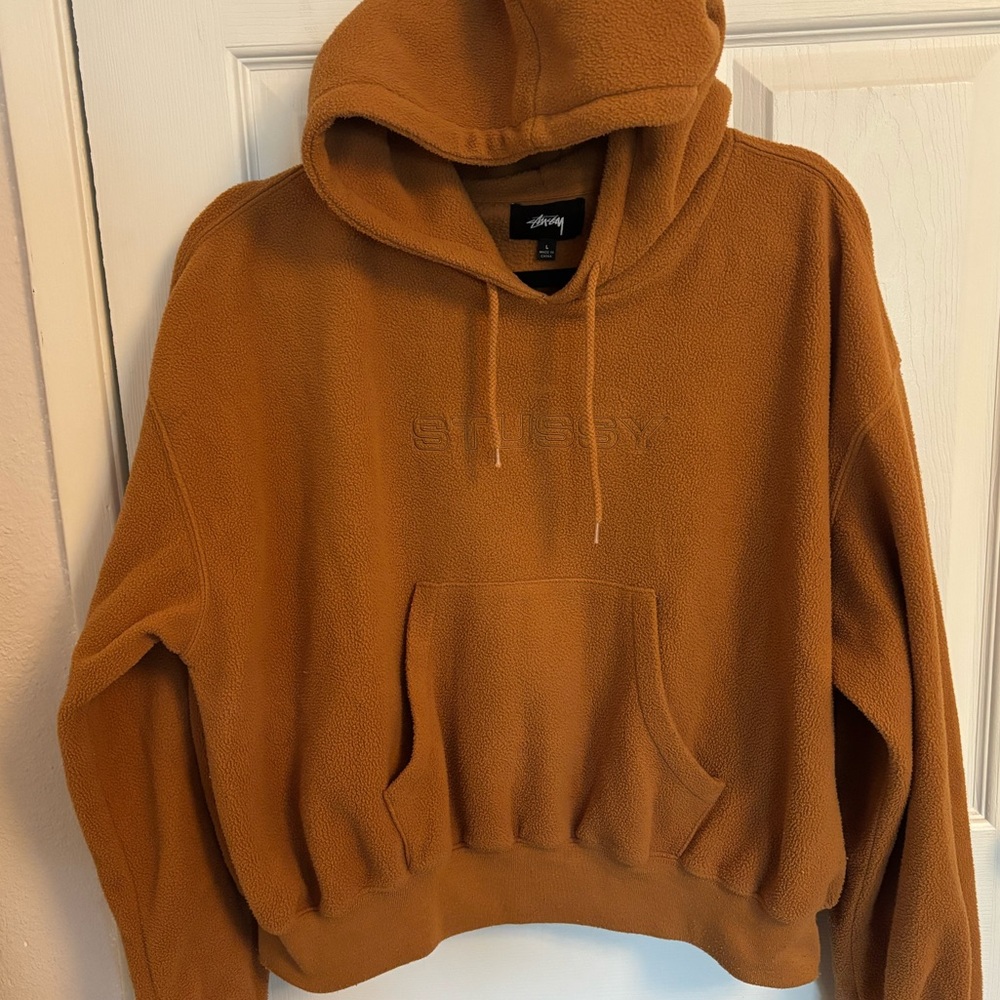 Stüssy Teddy Rust Brown Oversized Fleece Hoodie, L